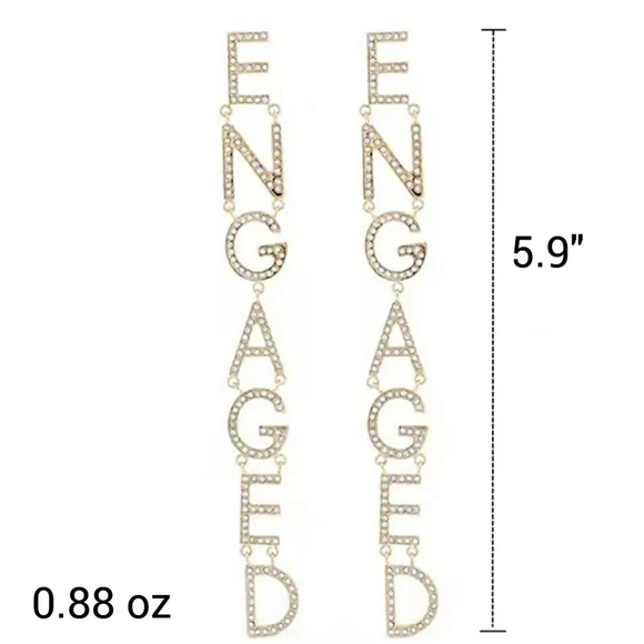 ❤IN STOCK❤5⭐ Rhinestone ENGAGED Dangle Earrings - Picture 2 of 6
